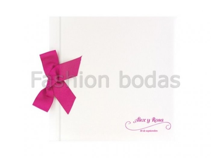 Libro de firmas - BLANCO CON LAZO FUCSIA