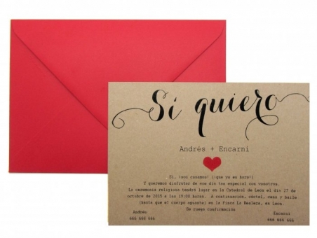 Invitación de boda barata moderna KRAFT SI QUIERO corazon