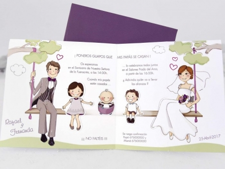 Invitación de boda con hijos barata CARD 39124 para boda y bautizo