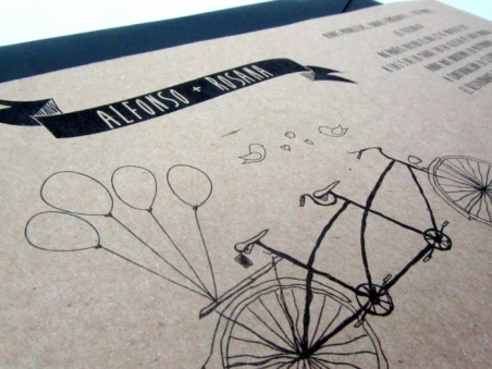 Invitación de boda barata tandem bicicleta KRAFT BICI