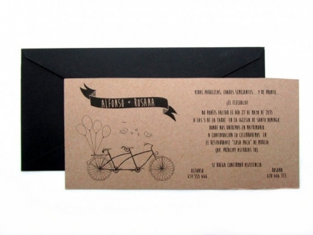 Invitación de boda barata tandem bicicleta KRAFT BICI