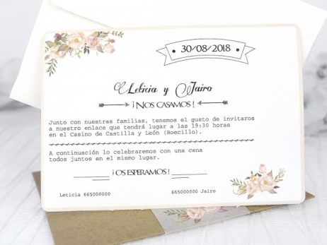 Invitación de boda -  KRAFT CON FLORES     ( 39224 H)