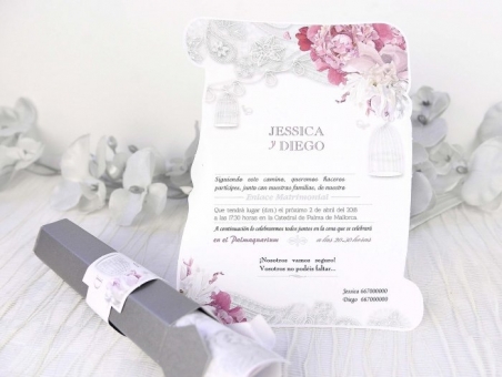 Invitación de boda barata elegante pergamino con caja 39227