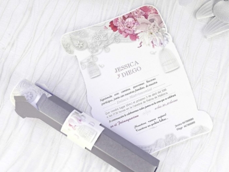 Invitación de boda barata elegante pergamino con caja 39227