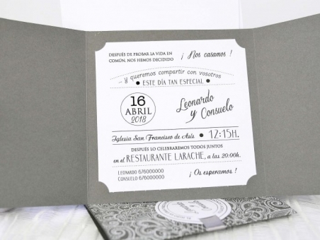 Invitación de boda barata elegante gris encaje 39231
