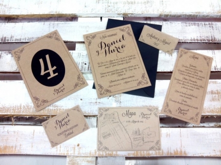 EJEMPLO DE JUEGO COMPLETO de invitaciones de boda con tarjeta de cuenta corriente