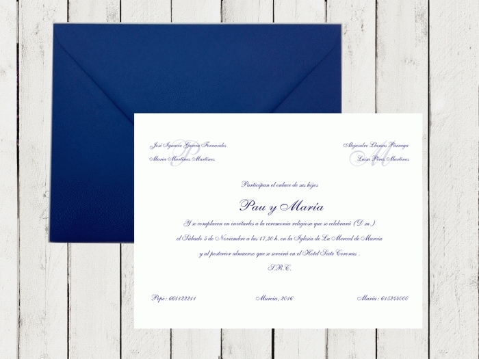 Invitación de boda - CLÁSICA AZUL MARINO