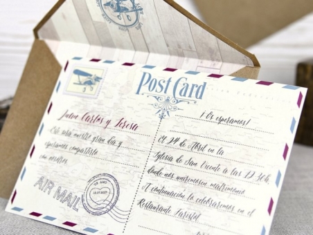 Invitación de boda viajes postal antigua 32515