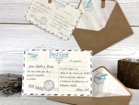 Invitación de boda viajes postal antigua 32515