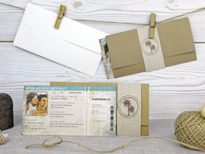 Invitación de boda - BILLETE VIAJE CON FOTO (A52232) Invitación de boda - BILLETE VIAJE CON FOTO (A52232)