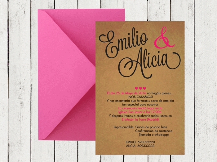 .Invitación de boda - KRAFT CELOSIA FUCSIA - FB102