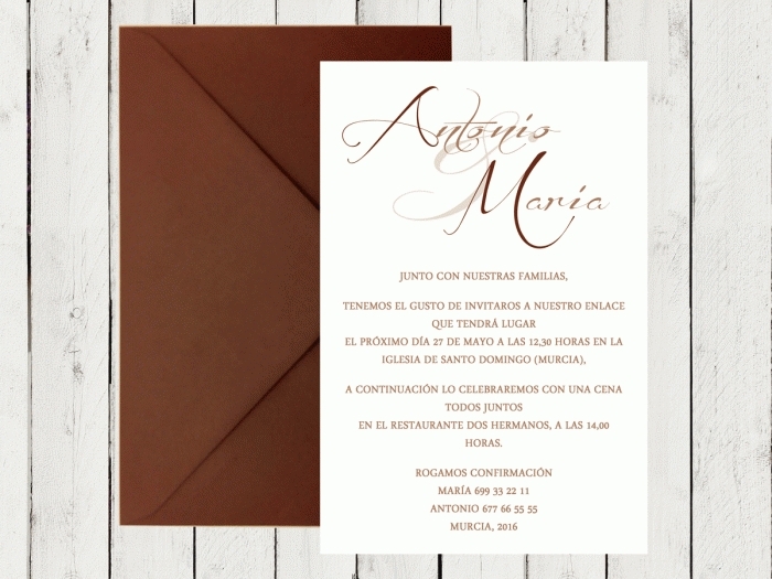 Invitación de boda - CLÁSICA 2 MARRON CHOCOLATE Invitación de boda - CLÁSICA 2 MARRON CHOCOLATE