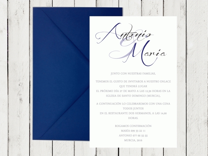 Estación Ciudadanía gráfico Comprar Invitaciones de boda clásicas con sobre azul marino Montaje No  Color Marron Tarjetas nº cuenta No Impresión Digital (+40 €)