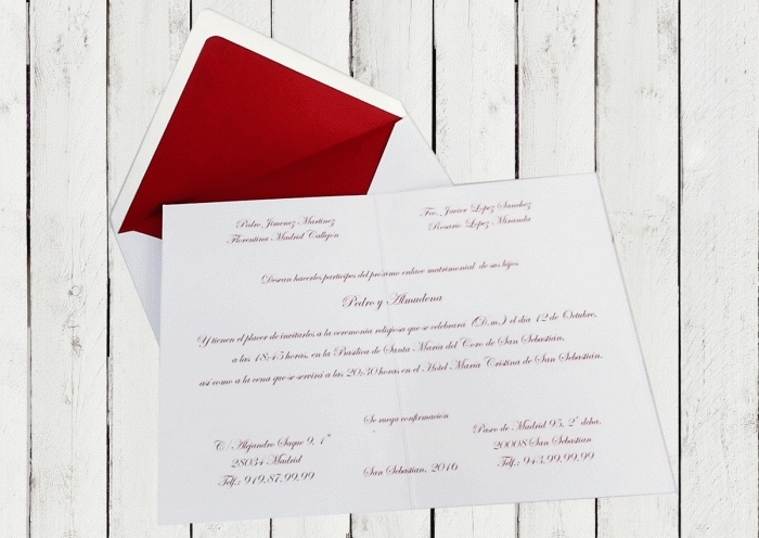 Invitación de boda - CLÁSICA DÍPTICO GRANATE