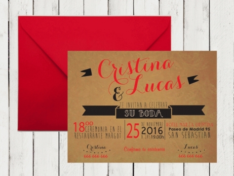 Invitación de boda - KRAFT AMERICAN STYLE rojo