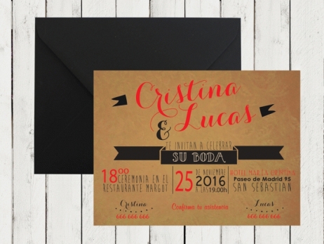 Invitación de boda - KRAFT AMERICAN STYLE rojo