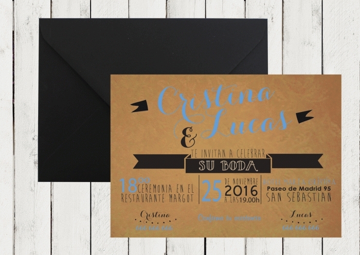 Invitación de boda - KRAFT AMERICAN STYLE azul