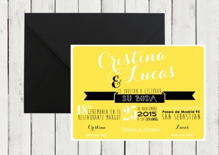 Invitación de boda con letras AMERICAN STYLE AMARILLO