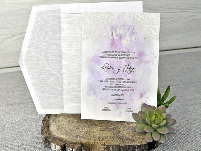 Invitación de boda - ACUARELA LAVANDA sin forro en sobre (C30439) Invitación de boda - ACUARELA LAVANDA sin forro en sobre (C30439)
