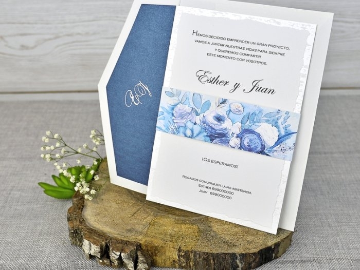 Invitación de boda - ELEGANTE AZUL sin forro en sobre  (39305 F)