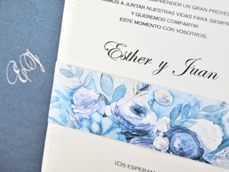 Invitación de boda - ELEGANTE AZUL sin forro en sobre  (39305 F)