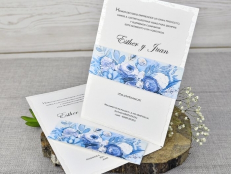 Invitación de boda - ELEGANTE AZUL sin forro en sobre  (39305 F)