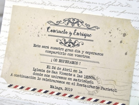 Invitación de boda barata vintage rustica viajes  postal 39313