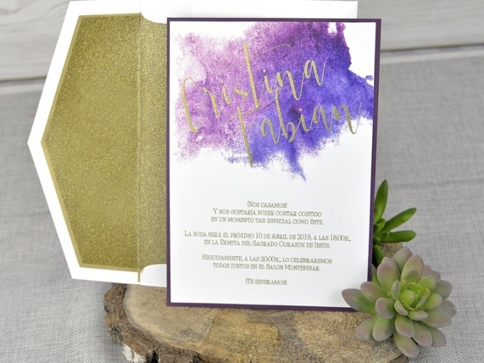 Invitación de boda - ACUARELA  sin forro en sobre  (39323 E)