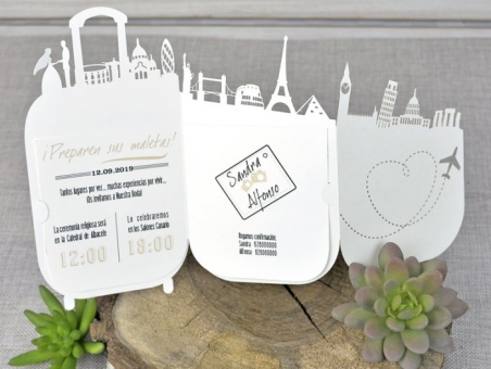 Invitación de boda barata viajes original ciudades 39334