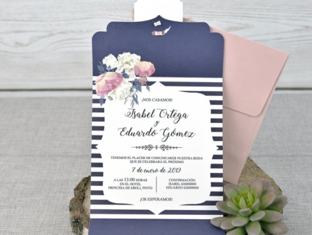 Invitación de boda original 39336  estilo vintage, barata, economica