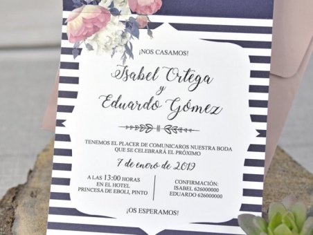 Invitación de boda original 39336  estilo vintage, barata, economica