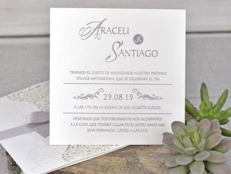 Invitación de boda elegante sencilla original CORTE LASER 39340