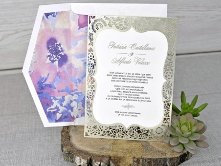 Invitación de boda CORTE LASER CARD 39341 sin forro en el sobre