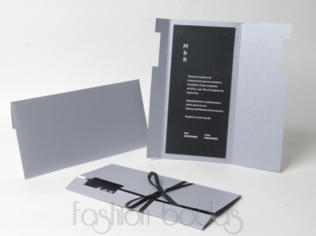 Invitación de boda elegante PLATA Y NEGRO