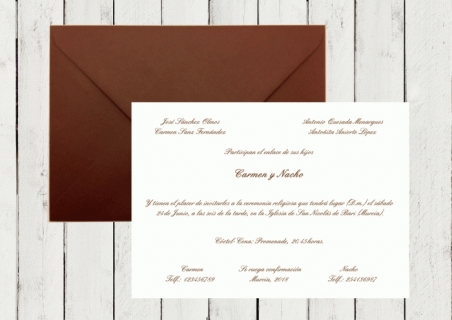 Invitaciones de boda CLASICAS MARRON CHOCOLATE