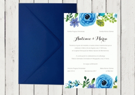 Invitación de boda - CON FLORES AZULES 2