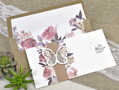 Invitación de boda - MARIPOSA Y FLORES ACUARELA   (39611 C)