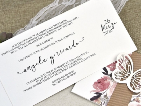 Invitación de boda - MARIPOSA Y FLORES ACUARELA   (39611 C)