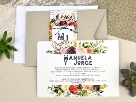 Invitación de boda - KRAFT CON FLORES    ( 39614 F)