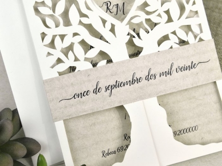 Invitación de boda elegante campestre ARBOL CORTE LASER 39616