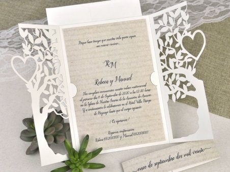 Invitación de boda elegante campestre ARBOL CORTE LASER 39616