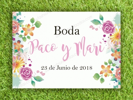 Cartel para boda - AQUI ESTA EL AMOR... (colección Flores coloridas)