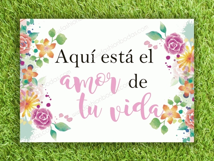 Cartel para boda - AQUI ESTA EL AMOR... (colección Flores coloridas)