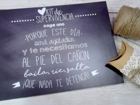 Cartel KIT SUPERVIVENCIA pizarra para boda