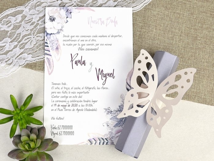 Invitación de boda - MARIPOSA Y FLORES   (39619 C)