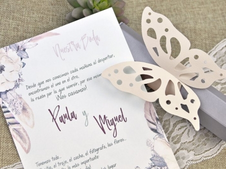 Invitación de boda MARIPOSA Y FLORES 39619