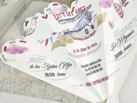 Invitación de boda - ABANICO MAPA MUNDO   (C39620G)