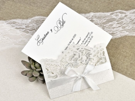 Invitación de boda elegante barata ENCAJE 39621