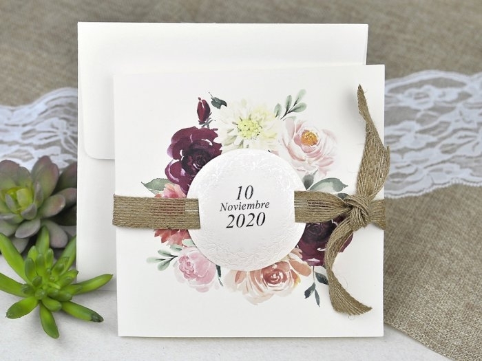 Invitación de boda RUSTICA CON FLORES vintage Montaje Multicolor Tarjetas nº cuenta No Impresión Digital (+40 €)