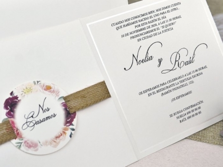 Invitación de boda rustica CON FLORES 39622